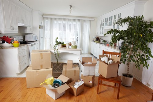 Assorted removal boxes, tape, and wrapping materials for local packing