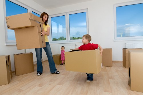 Packed student belongings ready for collection during a local Dulwich move