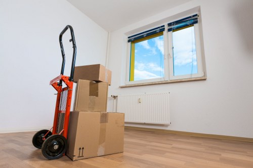 Packed boxes and furniture ready for storage in Dulwich